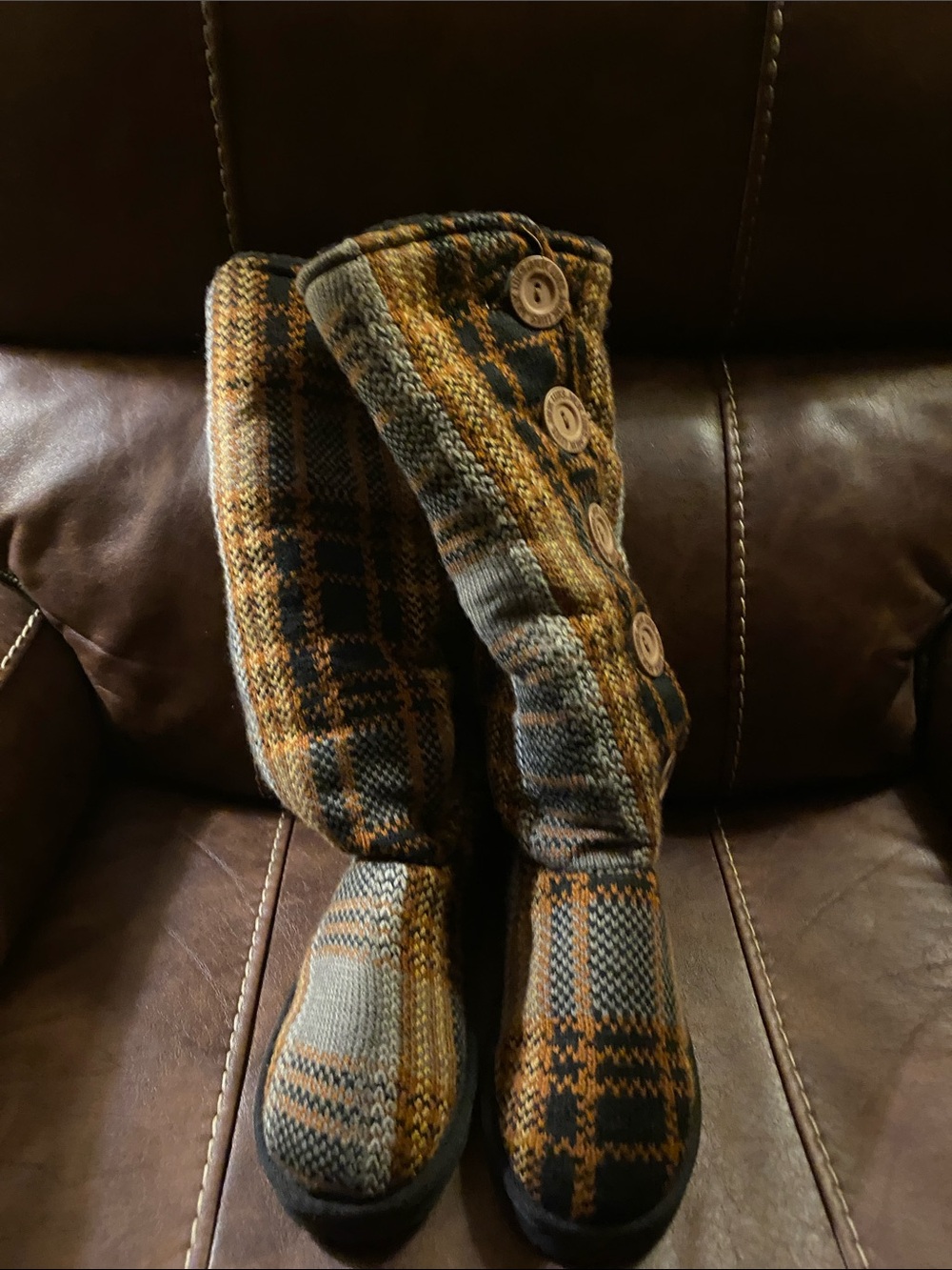 Muk Luks Knit Button Tall Ankle Boots in Brown, Gray, Tan - Picture 5 of 8